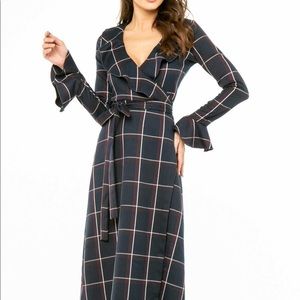Paolino Plaid Ruffle Trim Wrap Dress